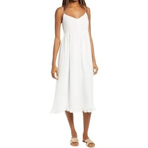 MADEWELL Silk Ruched Ruffle Hem Midi Cami Dress White NEW with tags